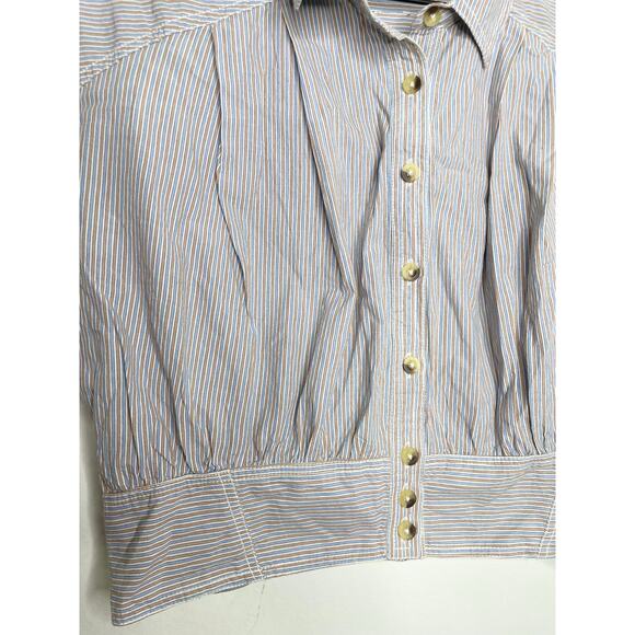 ⭐️ 3/$20 Free People Cassie Button Up Crop Top Large Smocked Stripe Summer - Picture 8 of 12